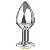 Большая серебристая анальная пробка Diamond Yellow Sparkle Large с жёлтым кристаллом - 8 см. - Lola Games - купить с доставкой в Магнитогорске