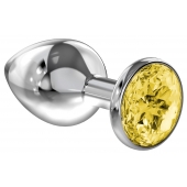 Большая серебристая анальная пробка Diamond Yellow Sparkle Large с жёлтым кристаллом - 8 см. - Lola Games - купить с доставкой в Магнитогорске