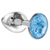 Малая серебристая анальная пробка Diamond Light blue Sparkle Small с голубым кристаллом - 7 см. - Lola Games - купить с доставкой в Магнитогорске