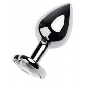 Серебристая анальная пробка с прозрачным кристаллом-сердцем - 8 см. - ToyFa - купить с доставкой в Магнитогорске