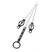 Черно-серебристые зажимы для сосков с кольцом для пениса TOYFA Metal - ToyFa - купить с доставкой в Магнитогорске