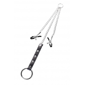 Серебристо-чёрные зажимы для сосков с кольцом для пениса TOYFA Metal - ToyFa - купить с доставкой в Магнитогорске