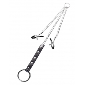 Серебристо-чёрные зажимы для сосков с кольцом для пениса TOYFA Metal - ToyFa - купить с доставкой в Магнитогорске