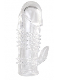 Прозрачная гелевая насадка с шипами и клиторальным отростком - 13 см. - Toyfa Basic - в Магнитогорске купить с доставкой