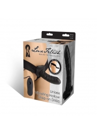 Чёрный полый страпон с вибрацией Unisex Vibrating Hollow Strap-On - 14 см. - Lux Fetish - купить с доставкой в Магнитогорске