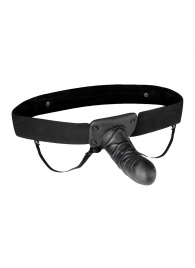 Чёрный полый страпон с вибрацией Unisex Vibrating Hollow Strap-On - 14 см. - Lux Fetish - купить с доставкой в Магнитогорске