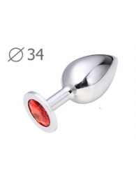 Коническая серебристая анальная втулка с красным кристаллом - 8,2 см. - Anal Jewelry Plug - купить с доставкой в Магнитогорске