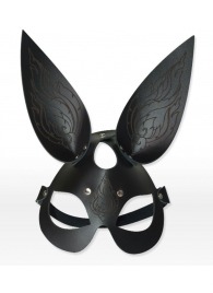 Чёрная кожаная маска с длинными ушками и эффектом тату - Sitabella - купить с доставкой в Магнитогорске