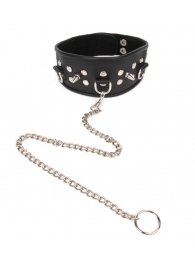 Черный ошейник с шипами и металлическим поводком-цепочкой - Notabu - купить с доставкой в Магнитогорске