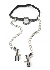 Кляп, соединенный цепочкой с клипсами для сосков - Pipedream - купить с доставкой в Магнитогорске