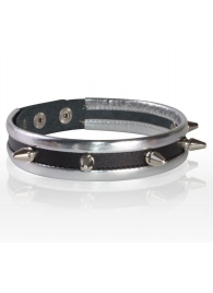 Серебристо-черный узкий ошейник с шипами - Sitabella - купить с доставкой в Магнитогорске