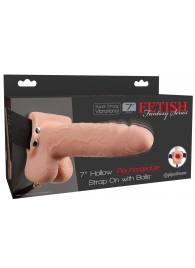 Телесный перезаряжаемый вибрострапон 7  Hollow Rechargeable Strap-on with Balls - 20,3 см. - Pipedream - купить с доставкой в Магнитогорске