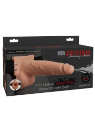 Телесный полый страпон с имитацией эякуляции 7.5  Hollow Squirting Strap-On with Balls Flesh - 21,6 см. - Pipedream - купить с доставкой в Магнитогорске