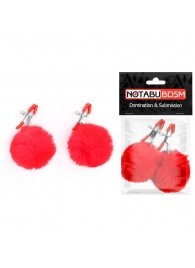 Зажимы для сосков с красным пушком - Notabu - купить с доставкой в Магнитогорске