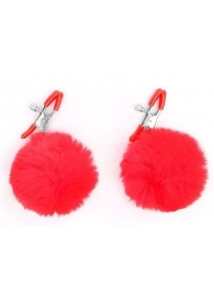 Зажимы для сосков с красным пушком - Notabu - купить с доставкой в Магнитогорске