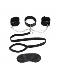 Чёрный ошейник с наручниками и поводком Collar Cuffs   Leash Set - Lux Fetish - купить с доставкой в Магнитогорске