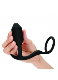 Черное эрекционное кольцо с анальным плагом Snug   Tug - b-Vibe - в Магнитогорске купить с доставкой