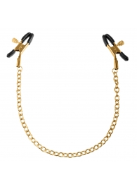Чёрные с золотом зажимы на соски Gold Chain Nipple Clamps - Pipedream - купить с доставкой в Магнитогорске