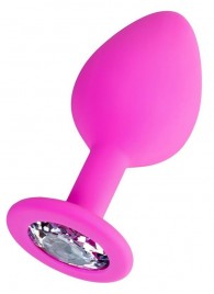 Розовая анальная втулка Brilliant с прозрачным кристаллом - 7 см. - ToyFa - купить с доставкой в Магнитогорске