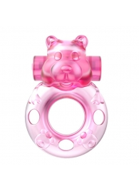 Розовое эрекционное виброкольцо на пенис Pink Bear - Baile - в Магнитогорске купить с доставкой