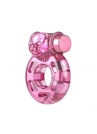 Розовое эрекционное кольцо с вибрацией Pink Bear - Baile - в Магнитогорске купить с доставкой