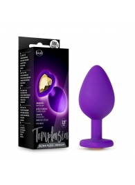 Фиолетовая анальная пробка Bling Plug Medium с золотистым стразом - 8,3 см. - Blush Novelties - купить с доставкой в Магнитогорске