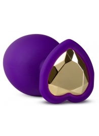 Фиолетовая анальная пробка Bling Plug Large с золотистым стразом - 9,5 см. - Blush Novelties - купить с доставкой в Магнитогорске