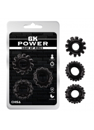 Набор из 3 черных эрекционных колец Gear Up Rings - Chisa - в Магнитогорске купить с доставкой