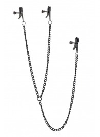 Черные зажимы на соски и клитор на цепочке DELUXE NIPPLE   CLIT CLAMPS - Dream Toys - купить с доставкой в Магнитогорске