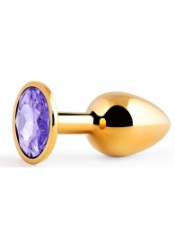 Золотистая анальная пробка с фиолетовым стразом - 7,2 см. - Anal Jewelry Plug - купить с доставкой в Магнитогорске