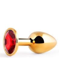 Золотистая анальная пробка с красным стразом - 7,2 см. - Anal Jewelry Plug - купить с доставкой в Магнитогорске