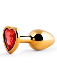 Золотистая анальная пробка с красным стразом-сердечком - 7 см. - Anal Jewelry Plug - купить с доставкой в Магнитогорске