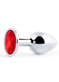 Серебристая анальная пробка с красным стразом - 7,2 см. - Anal Jewelry Plug - купить с доставкой в Магнитогорске