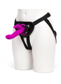 Лиловый страпон Rechargeable Vibrating Strap-On Harness Set - 17,6 см. - Happy Rabbit - купить с доставкой в Магнитогорске