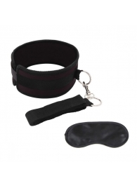 Черный ошейник с длинным поводком Collar and Leash Set - Lux Fetish - купить с доставкой в Магнитогорске
