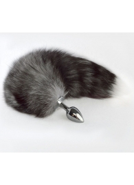 Серебристая анальная пробка с серым хвостиком - Sitabella - купить с доставкой в Магнитогорске