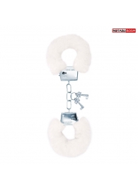 Белые меховые наручники на сцепке с ключиками - Notabu - купить с доставкой в Магнитогорске