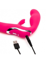 Ярко-розовый безремневой страпон Rechargeable Vibrating Strapless Strap-On - Happy Rabbit - купить с доставкой в Магнитогорске