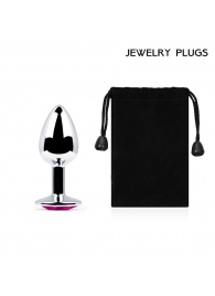 Серебристая анальная пробка с малиновым кристаллом - 7,2 см. - Anal Jewelry Plug - купить с доставкой в Магнитогорске