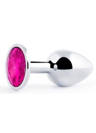 Серебристая анальная пробка с малиновым кристаллом - 7,2 см. - Anal Jewelry Plug - купить с доставкой в Магнитогорске