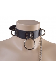 Черный кожаный ошейник Big Ring - Sitabella - купить с доставкой в Магнитогорске
