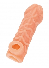 Телесная закрытая насадка с венками Cock Sleeve Size S - 13,8 см. - KOKOS - в Магнитогорске купить с доставкой