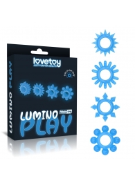 Набор из 4 голубых, светящихся в темноте эрекционных колец Lumino Play - Lovetoy - в Магнитогорске купить с доставкой