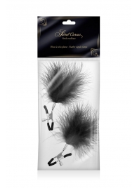 Зажимы на соски с черными пуховыми кисточками Sweet Caress Feather Nipple Clumps - Sweet Caress - купить с доставкой в Магнитогорске