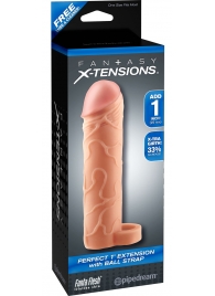 Телесная насадка с кольцом Perfect 1 Extension with Ball Strap - 17 см. - Pipedream - в Магнитогорске купить с доставкой