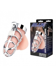 Серебристая металлическая клетка для члена с замком Enslave Cock Cage - BlueLine - купить с доставкой в Магнитогорске