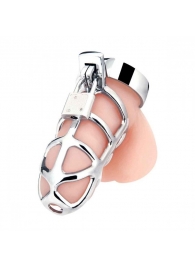 Серебристая металлическая клетка для члена с замком Enslave Cock Cage - BlueLine - купить с доставкой в Магнитогорске