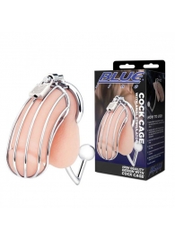 Серебристая металлическая клетка с анальным стимулятором Cock Cage - BlueLine - купить с доставкой в Магнитогорске