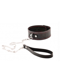 Черный широкий ошейник с красной строчкой и поводком - Crazy Handmade - купить с доставкой в Магнитогорске