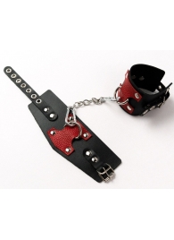 Черные кожаные оковы с красными вставками - Crazy Handmade - купить с доставкой в Магнитогорске